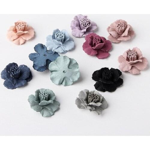 30pcs 24MM Microfiber Fabric Flower Patch Stickers Handmade Floral Buttons Stick Fit Headband Headwear Ornament DIY