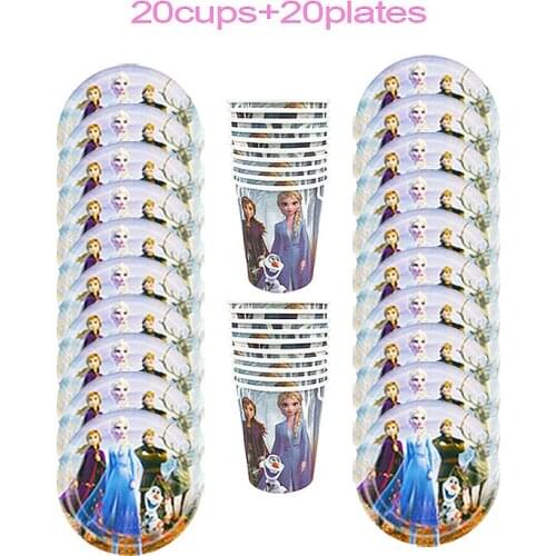 40Pcs Disney Frozen Theme Disposable Tableware Design Kids Birthday Party Paper Plate+Cup Supplies For Kids