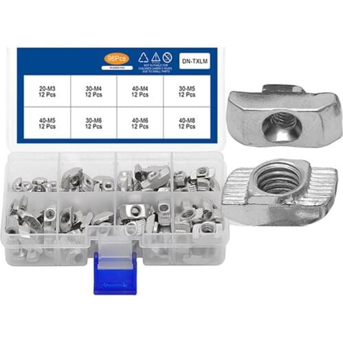 96Pcs/Box M3 M4 M5 M6 M8 Carbon Steel Nickel-Plated T-nut Box Set Boat-Type Nut Fixing Connector For Aluminum Profile