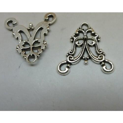 Free shipping Antique Silver Planted Filigree Earrings Earring Connector Boutique Jewelry 10Pcs Size 21*20mm