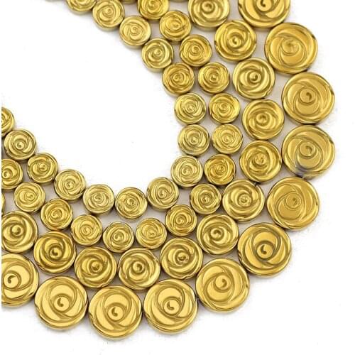 Gold Rose Flower Shape Hematite Natural Stone 6/8/10MM Spacers Loose Beads For Jewelry Making Diy Bracelet Necklace Accessories