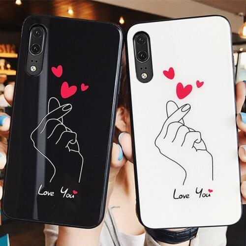 For OPPO Reno 3 Pro Case Love you Pattern Hard Tempered glass soft Silicone Cover For OPPO Reno 3 z 2 ace phone funda