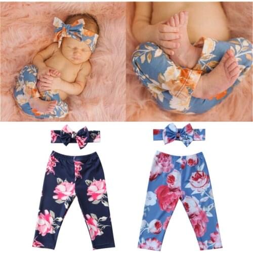 Newborn Infant Baby Girls Long Pants With Headband Floral Casual Loose Pants Trousers Bottoms Toddler Baby Girls Clothes