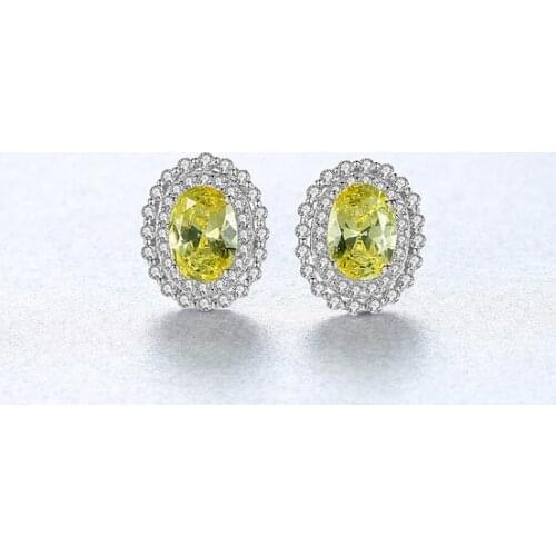 HOT Sell S925 Sterling Silver Yellow wholesale inlay color treasure Crystal zircon ruby sapphire Earrings