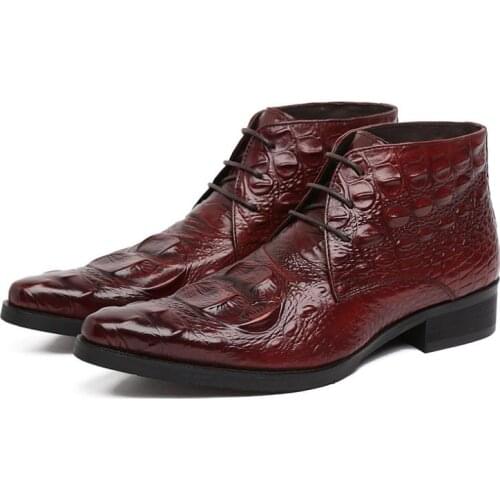 Quality Embossed Cow Leather Men Boots Crocodile Pattern Business Dress Ankle Boots European American Style Western Cowboy Boots