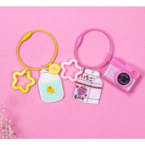 KOMi Korean Cute Simple Steel Wire Keychain Acrylic Milk Carton Figure Keyrings for Girl Bag Backpack Charms Jewelry B50322-402