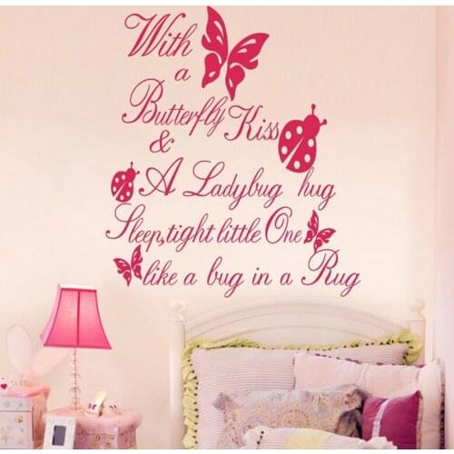 Hot selling on ebay,free shipping,"with a butterfly kiss.."Cute vinyl wall stickers for kids rooms girl ,Retail/wholesale q0021