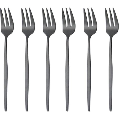 6Pcs Matte Black Cake Fork Cutlery Set Stainless Steel Dessert Forks Tableware Dinnerware For Fruit Salad Kitchen Accessories