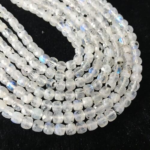 Natural blue shine moonstone stone 4mm cube beads faceted square perle for needlework making jewelry DIY Bracelet necklace
