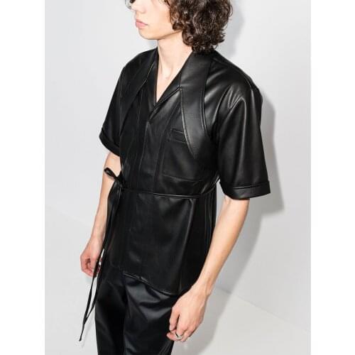 S-6XL 2021 New Men Womens clothing Show Original PU short sleeve casual Shirt Plus size Stage costumes