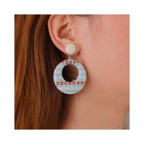 New fashion Bohemian retro contrast color earrings simple hollow woven circle earrings