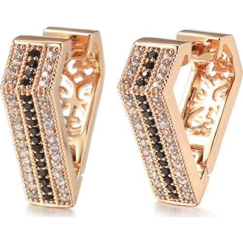 Gulkina New 585 Rose Gold Earrings for Women Natural Black Zircon Unique Clip Earrings Vintage Bride Wedding Fine Jewelry