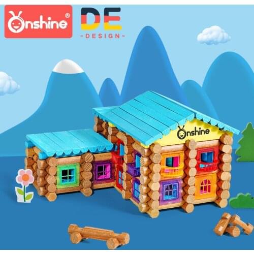 Onshine DIY House 240/270pcs Wooden Lincoln Logs Hospital school Building Blocks with Puzzle Scene Architecture Toy for Kids 3Y