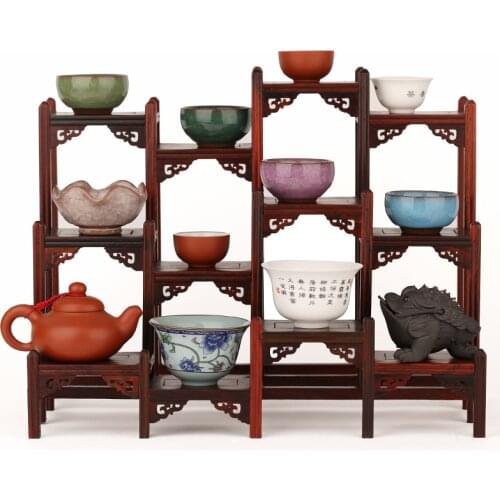Rosewood large Taiwan before and after the three layer shelf curio ornaments Suanzhimu wood frame frame Chinese teapot tea