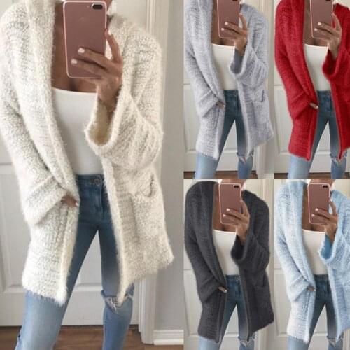 Coat Women Knitted Cardigan Winter Thick Warm Hooded Long Cardigan Female Long Sleeve Sweater Outwear Coat