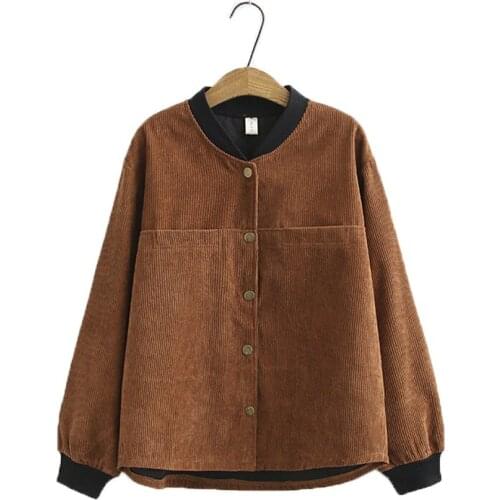 Oversized Womens Jacket Corduroy Coat Female Spring Autumn Long Sleeve Large Size Loose Casual Outwear Baseball Uniform W136