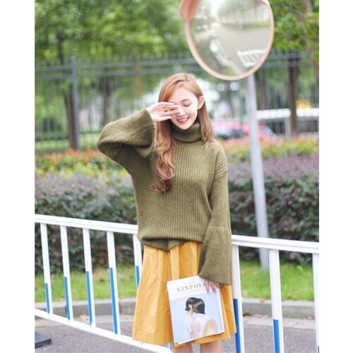 Turtleneck Pullover Sweater 2021 Flare Sleeve New Autumn Winter Loose Pure Color Autumn Winter Sweaters Vestidos LXJ1042