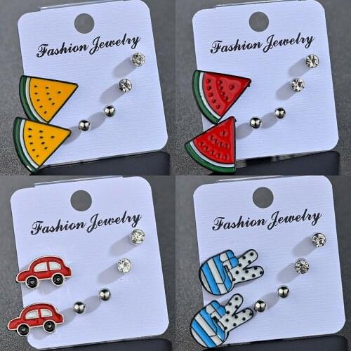 3Pair/set New Punk Moon Stud Earring Minimalist Geometric Shape Ear Studs For Birthday Party Fine Silvery Jewelry Accessories