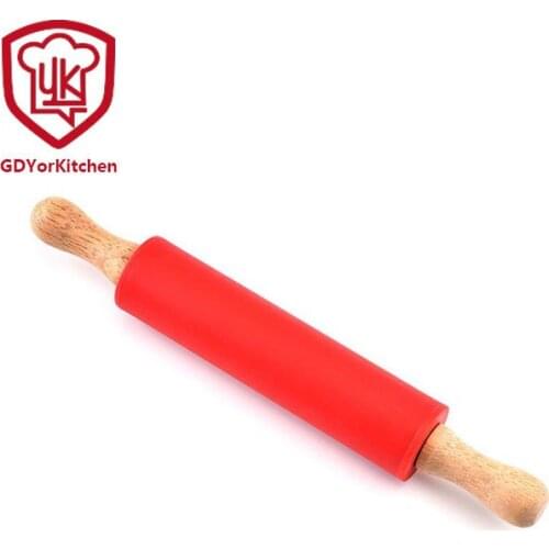 2pcs Silicone rolling pin household wooden handle flour stick pressing surface baking gadgets