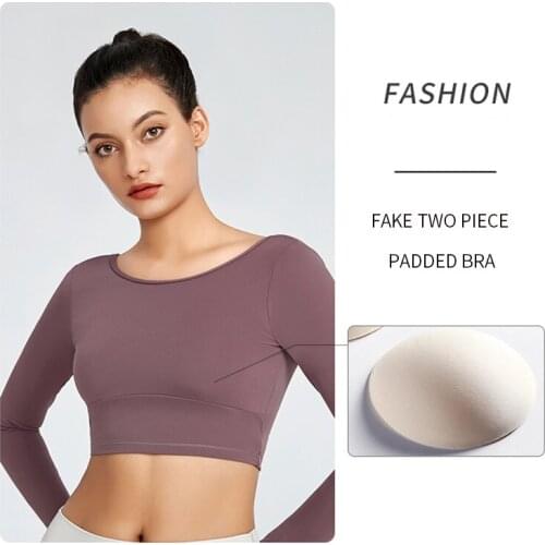 Backless Sport Wear For Women Gym Shirt Long Sleeve Crop Top Fitness Yoga T-shirt Padded Workout Running Clothes