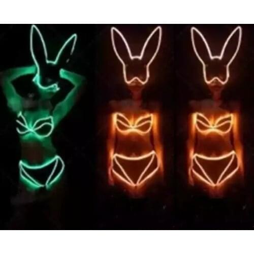 Dancer Nightclub Bar music Festival DJ Dance Team GOGO Illuminated LED Cold Light Rabbit Mask Costume