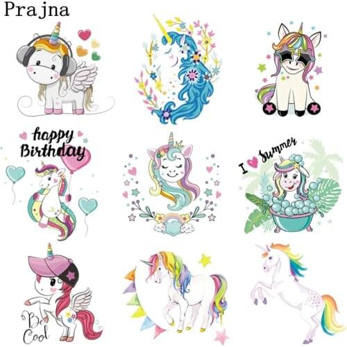 Prajna Unicorn Iron On Transfers Stickers For Clothes Cartoon Horse Thermal Transfer Paper Heat Transfers Clothing Patches F