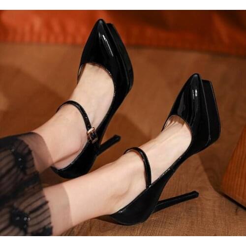 Dipsloot Girls Black White Platform Buckle Pumps Office Lady 13 cm Stiletto Heels Pointed Toe Party Dress Shoes Size 34 40