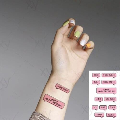Waterproof TemporaryTatoo Sticker Couple Chat Box I Love U Letter Heart Art Tattoo Water Transfer Fake Flash Tatto for Man Women