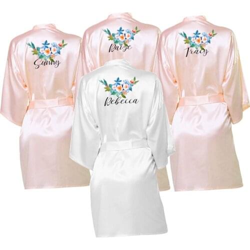 Custom Name bride team bride Robe Satin Kimono bridal shower wedding gift bridesmaid women short robes