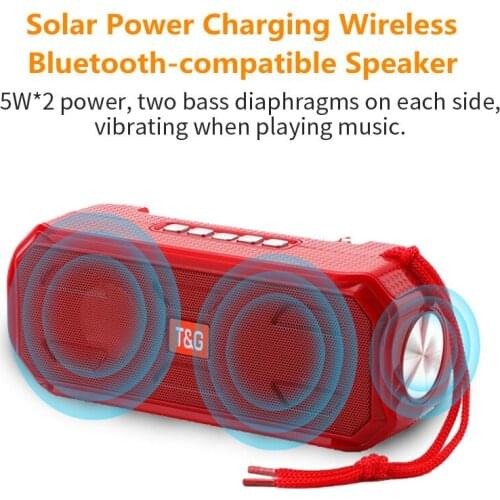 Solar Power Charging Wireless Bluetooth-compatible Speaker Portable Outdoor Stereo Surround Subwoofer FM/TF Bass With Flashlight