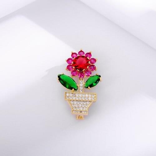 Beautiful Small Flower Brooches for Women Potted Plants Pins Luxury Crystals Cubic Zirconia Jewelry broche femme bijoux de luxe