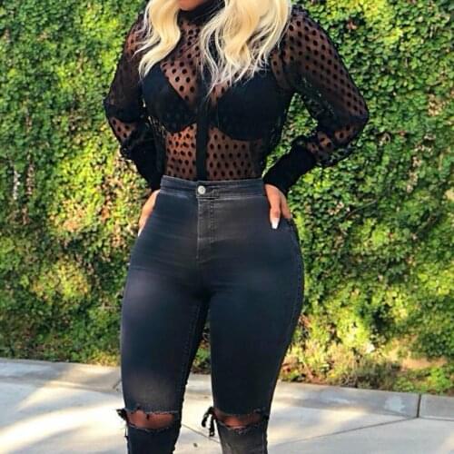 2020 Brand New Women Shirt Transparent Polka Dot Long Sleeve Sexy Blouse High Street Womens Tops Chemise Blusa Mujer Plus Size