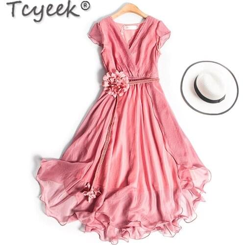 Tcyeek Beach Dresses for Women Summer 2021 Midi Casual Pink Dress Elegant Ladies Dresses Korean Fashion Vestidos De Verano Gxy27