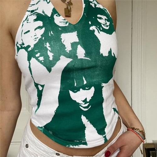 New E-girl Harajuku Graphic Print Tank Women Vintage Crop Top Y2K Aesthetic Summer Slim Fit Vest Tops Streetwear Gothic Punk