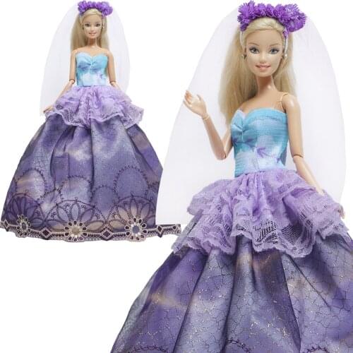 1 Set Bride Gown Fashion White Lace Dress Elegant Doll Long Skirt Accessories Clothes for Barbie Doll Playhouse Girl Toys