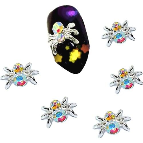 10Pcs Silver Nail Art Rhinestones Spider Decorations Charms 3d Metal Nail Accessoires Kawaii Cartoon Diamond Manicure Studs