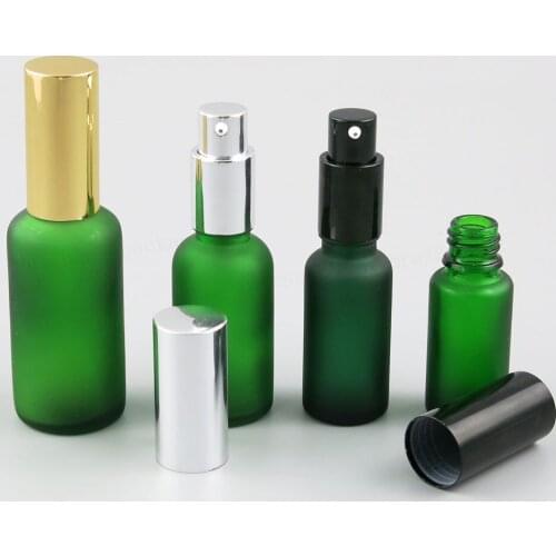 12 x 100ml 50ml 30ml 20ml 15ml 10ml Frost Green lotion Pump Bottle 1oz 1/3oz Green Bottle With Aluminium Pump
