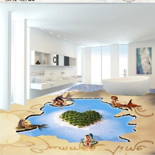Custom Love Island Mermaid 3D floor three - dimensional decorative painting non - slip self - adhesive paste environmental prote
