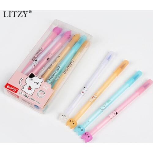 4Pcs/Set Cat Gel Pen Erasable Washable Handle Erasable Pen 0.5mm Blue Black Ink Pens for School Writing Supply Office Stationery