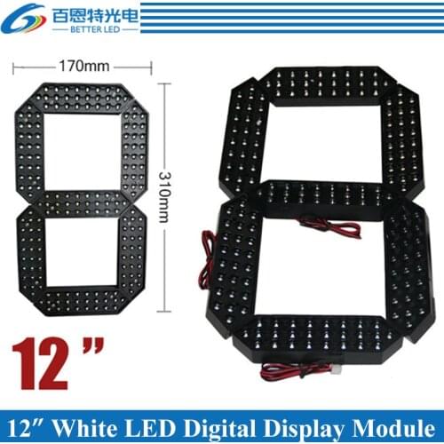 4pcs/lot 12" White Color Outdoor 7 Seven Segment LED Digital Number Module for Gas Price LED Display module