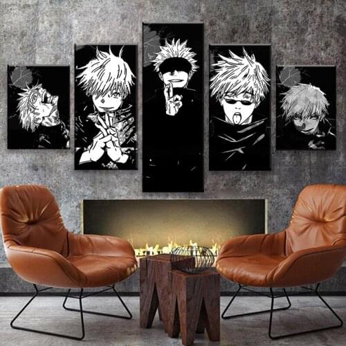 Anime Jujutsu Kaisen 5 Pieces Posters Wall Art Study Gojo Satoru Home Living Room Decoration Pictures Home Decor Wall Picture
