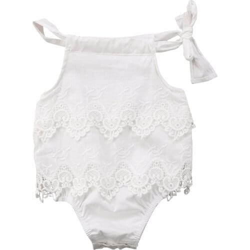White Infant Baby Girl Flower Vest Lace Romper Bodysuit Sunsuit Jumpsuit Outfit Clothes C