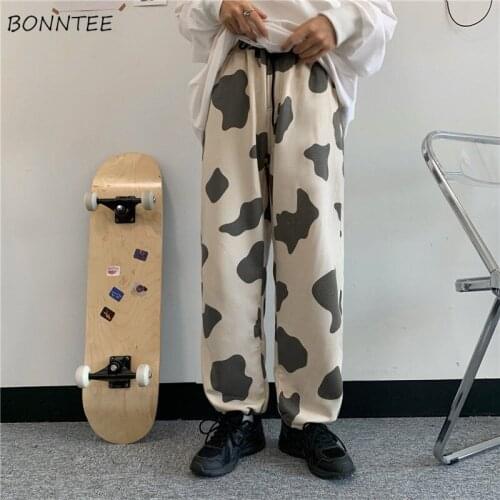 Casual Pants Women Print Cute Leisure College Baggy All-match Kawaii Lovely Daily Oversize Khaki Elastic Waist Autumn Straight