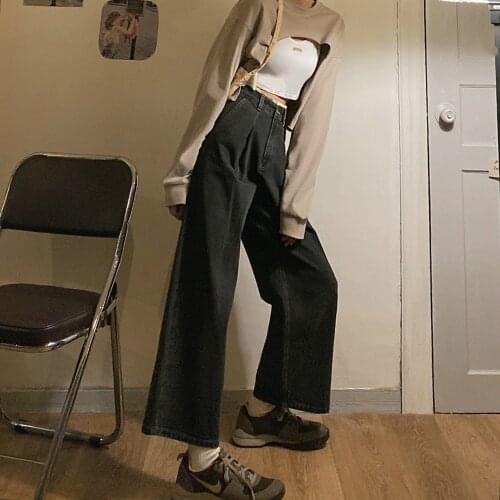 Womens Straight Jeans High Waist Lace Casual Loose Wide Leg Jeans Summer Retro Korean Chic Womens Streetwear