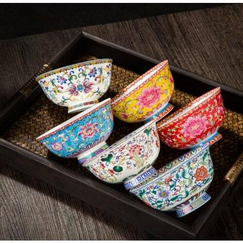 Jingdezhen enamel ceramic bowl Chinese tableware bone china rice bowl Handmade beautiful flower pattern Porcelain bowl gift