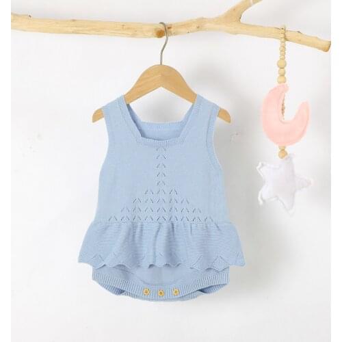 FOCUSNORM 3 Colors Newborn Baby Girls Boys Rompers Solid Sleeveless Knit Ruffles Jumpsuits 0-18M