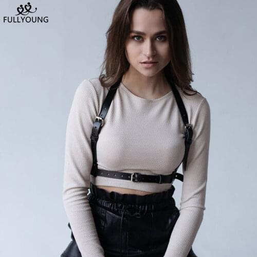 Fullyoung Gothic Underwear Body Bondage Cage Belt Bra Harness Woman Sexy Leather Adjustable Stockings Suspender Rave Lingerie