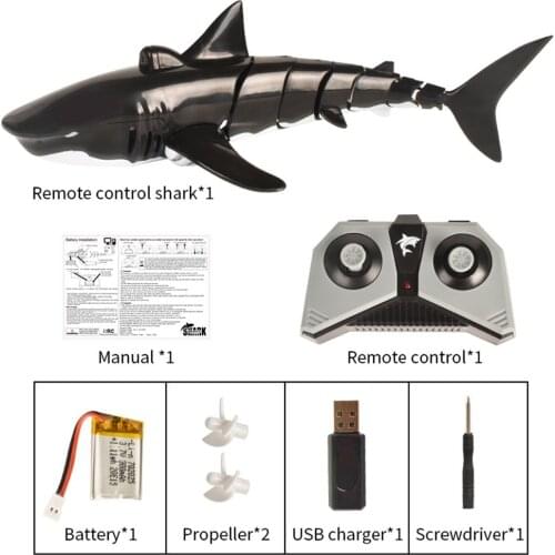 2.4G With Light Simulation Remote Control Shark Boat Toy Swimming Pool Bathroom Toy Black Remote Control Shark