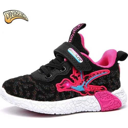 Dinoskulls Kids Shoes for Girls Glowing Sneakers Girl Led Light Up Shoes Toddler Running Sneakers Mesh Breathable Tenis Infantil
