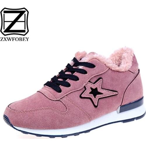 ZXWFOBEY Women Casual Sneakers Winter Sneakers Plush Fur Warm Women Shoes Lace Up Female Boots Comrfortable Platform Shoes Women